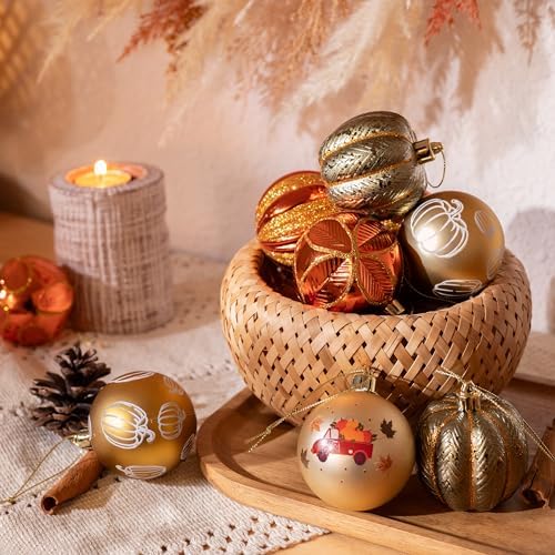 DECOR BY HANNAH Fall Harvest Tree Decorations 20ct Gold Orange Shatterproof Ball Ornament Set