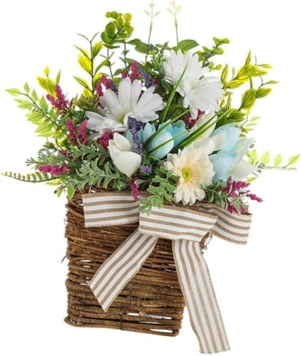 Lindagary Spring Summer Artificial Flower Wreath Door Hanger Basket