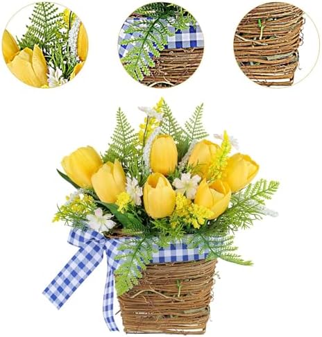 Tulip Door Hanger Basket Wreath for Farmhouse Decor