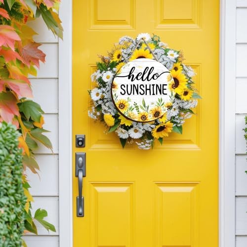 Artinme Summer Decor Wreath 12x12 Inch Hello Sunshine