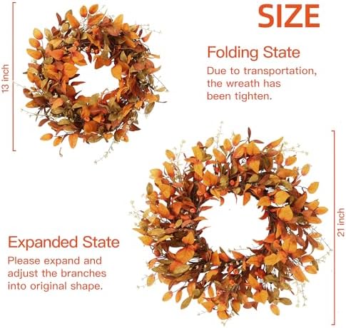 Sggvecsy Fall Wreath 21 Inch Autumn Decor Door Accent