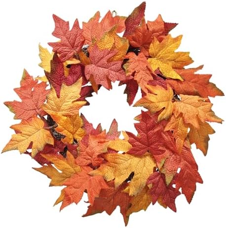 Artificial Fall Wreath for Front Door - 18 Inch Maple Leaf Autumn Decor
