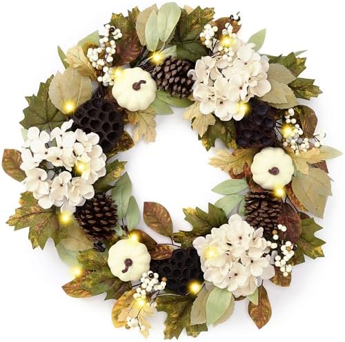 DECOR BY HANNAH 24 Inch Collapsible Fall Wreath with Lights