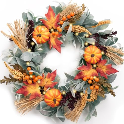Valery Madelyn 18 Inch Autumn Wreath with Lights