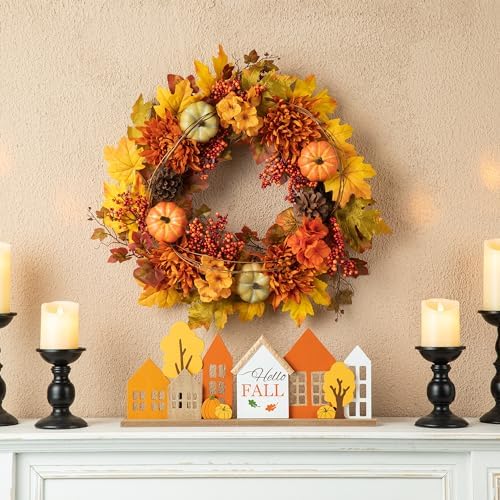 Glitzhome 24 Inch Autumn Maple Leaf Wreath