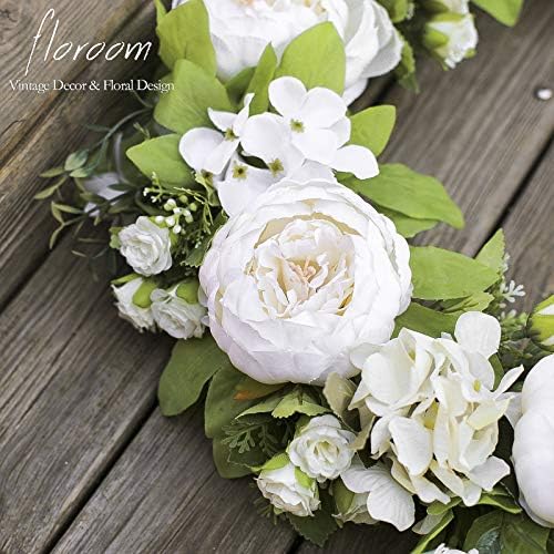 Floroom White Peony Hydrangea Wreath 20 Inch Wedding Decor