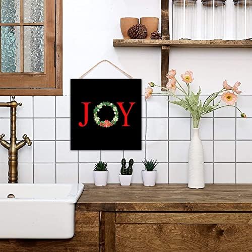 Joy Christmas Botanical Wreath Wooden Sign Door Hanger Decor 12x12in