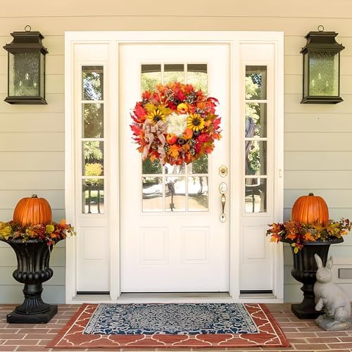 Elegant Fall Wreath for Front Door with Burlap Bow