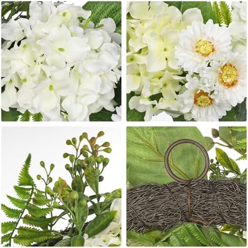 Briful 24 Inch Spring Wreath Realistic White Hydrangea Artificial Decor