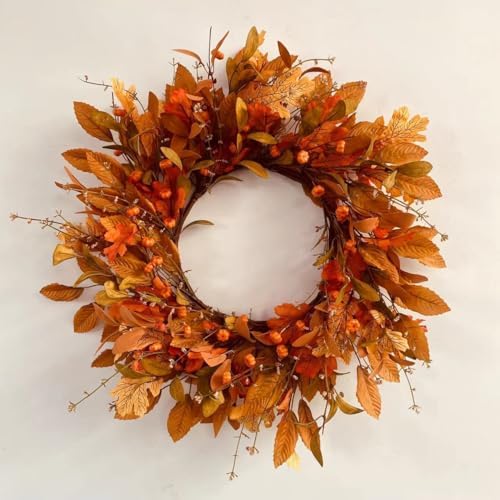 NeoLartes 20 Inch Fall Wreath with Pumpkin and Berries
