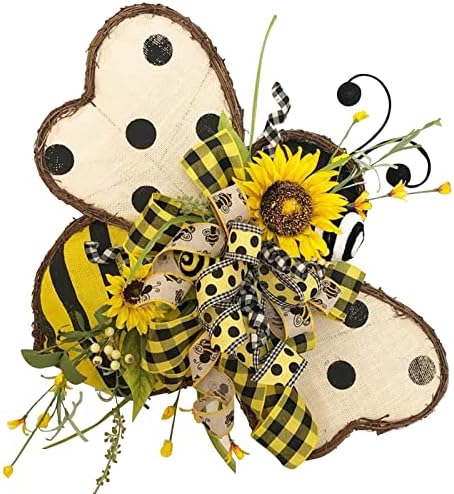 Sunflower Wreath Bee Garland Decor for Front Door