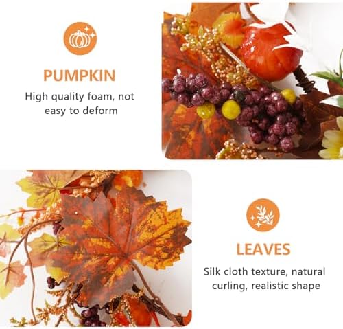 Fall Wreath for Front Door Artificial Autumn Maple Leaf Wreath with Pumpkins Berries 14 Inch Decor