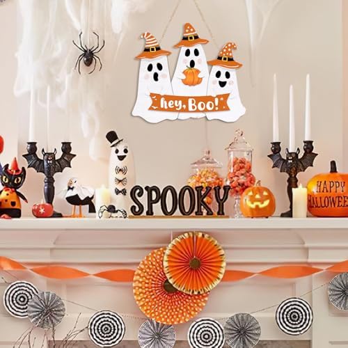 Halloween Ghost Door Sign Wooden Welcome Wreath