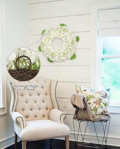 20 Inch Artificial White Hydrangea Door Wreath