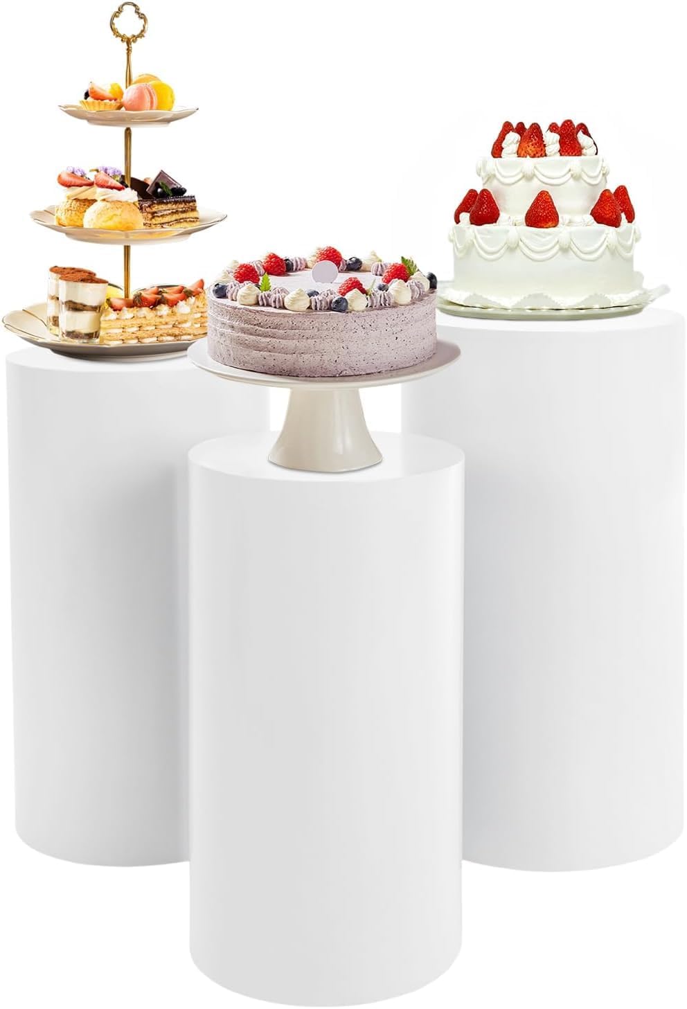White Cylinder Display Pedestals for Party 3PCS