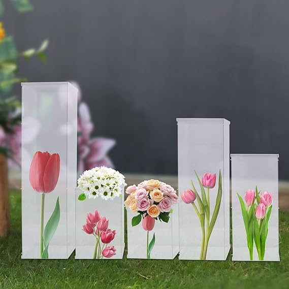 5 Pcs Clear Acrylic Pedestal Riser Display Boxes for Wedding and Exhibition Decor