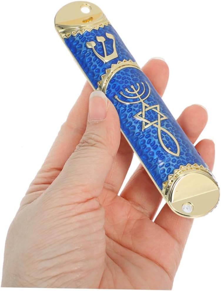 Cabilock 2sets Elegant Jewish Mezuzah Gold-Blue Metal Design