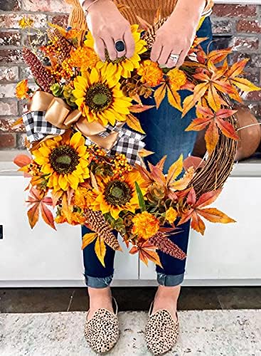 WANNA-CUL 16 Inch Fall Wreath Decor for Front Door