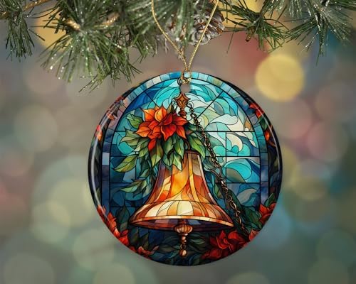 Stained Glass Christmas Bell Ceramic Ornament