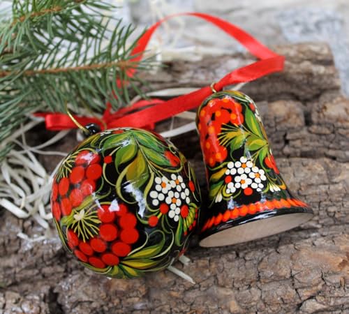 Hand Painted Wooden Christmas Bell Ornament 7cm