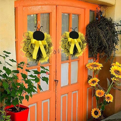 14 Inch Bees Welcome Wreath Spring Door Decor