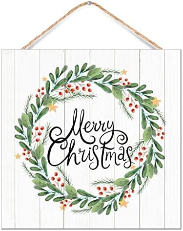Winter Door Hanger Wreath Wooden Sign 12x12in