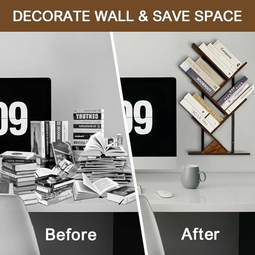 BESHIGH 5 Tier Tree Bookshelf Wall Mount