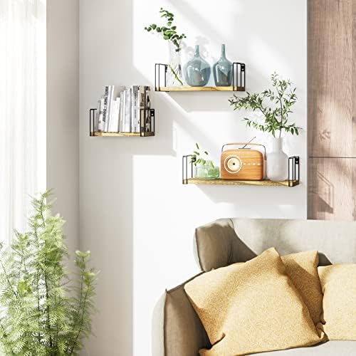 SRIWATANA Rustic Floating Shelves Set of 3 - 17 Inch Carbonized Black