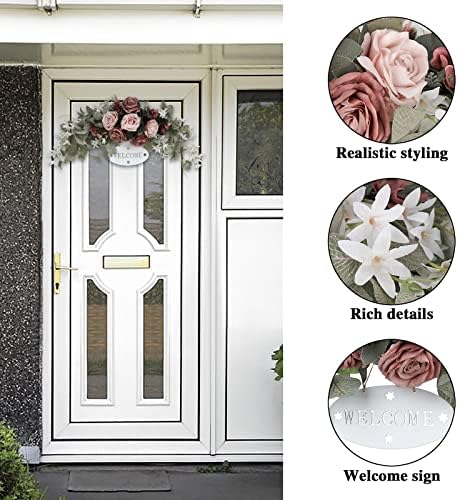 Artificial Rose and Eucalyptus Front Door Wreath with Welcome Sign