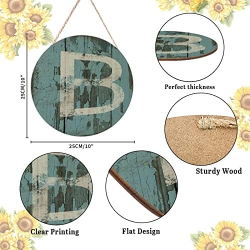 Farmhouse Front Door Hanger Vintage Shabby Chic Wood Sign Custom Initial Round Wreath Door Decor