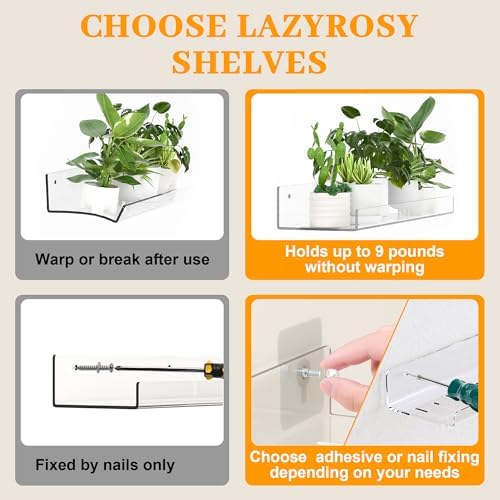 2 Pack Adhesive Floating Shelves for No Drilling Wall Storage