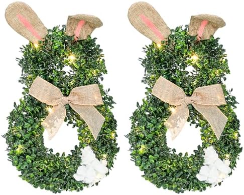 2 Pcs 165 Inch LED Easter Bunny Wreath for Front Door