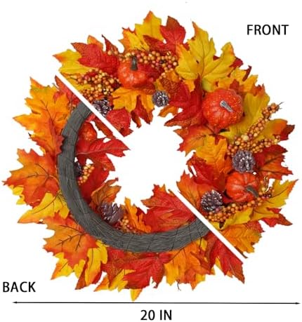 DiliComing Fall Wreath Front Door Decor - 20 Inch