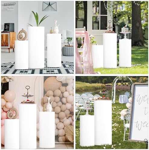 3Pcs White Cylinder Pedestal Stands for Party