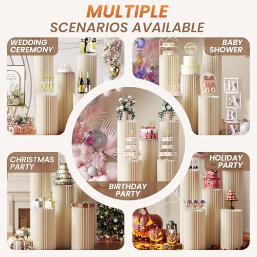 HeiMma 5 Pack White Cylinder Pedestal Stands for Party Displays