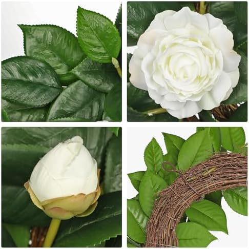 20 Inch Artificial Camellia Wreath for Front Door