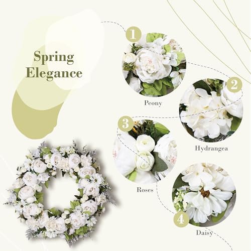 EZsenses Peony Wreath 23 Inch Front Door Decor