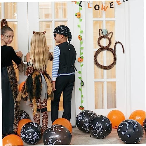 VALICLUD Cat Shape Rattan Wreath Halloween Door Decor Accent