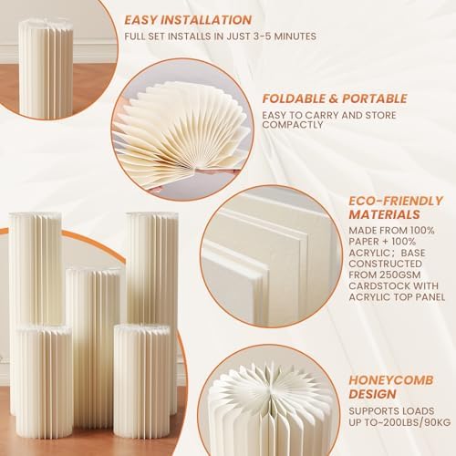 HeiMma 5 Pack White Cylinder Pedestal Stands for Party Displays