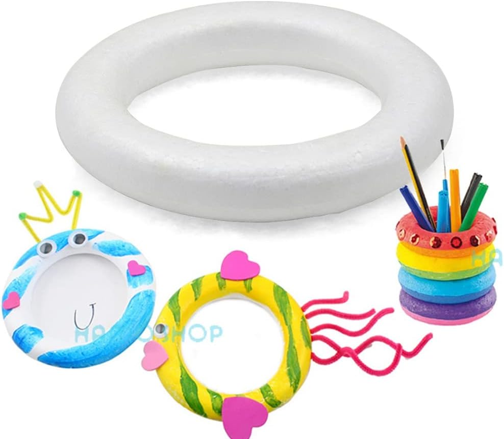 RLECS 4pcs Foam Wreath Forms White Circles for Flower Projects and Home Decor