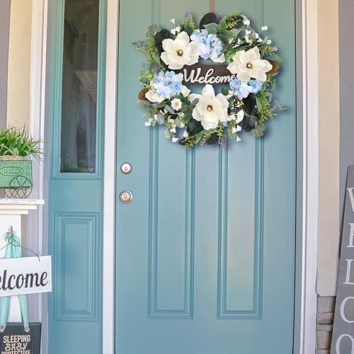 24 Inch Artificial White Magnolia Wreath for Front Door