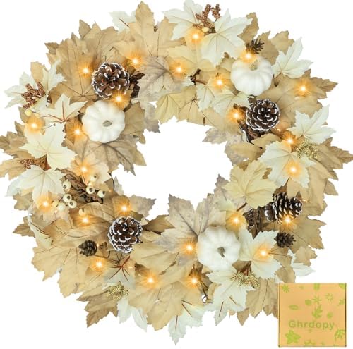22 Inch Fall Wreath with LED Lights for Front Door