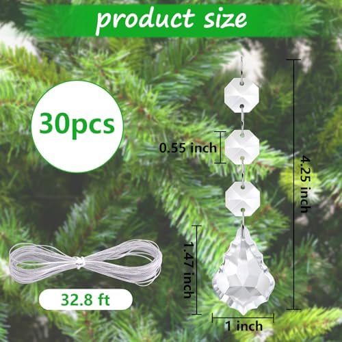Crystal Christmas Ornaments - 30 Pcs Hanging Angel Crystals for Tree Decorations