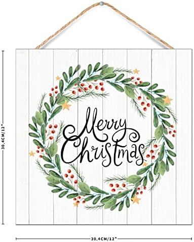 Winter Door Hanger Wreath Wooden Sign 12x12in