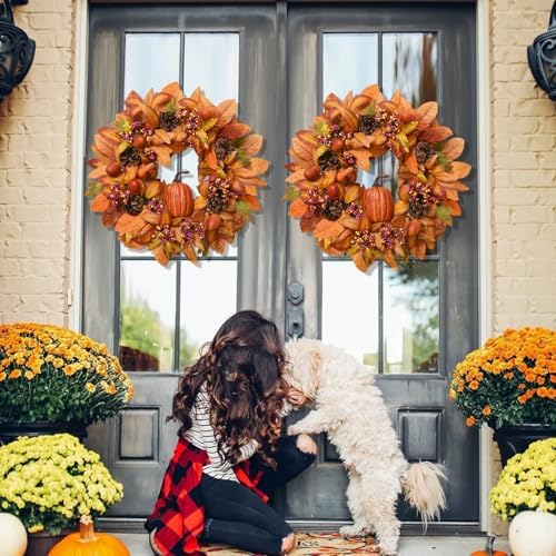 Fall Wreath with Light - 18 Inch Autumn Decor for Front Door