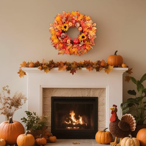Fall Wreaths for Front Door 22 Inch Autumn Pumpkin Sunflower Decor