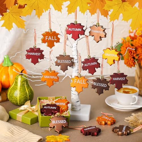 24 Fall Maple Leaf Hanging Ornaments for Thanksgiving Tree Decoration