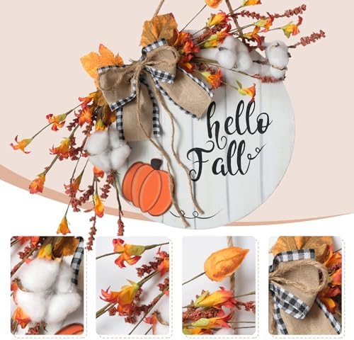 Fall Wreath Wooden Hanging Sign with Burlap Bow and Maple Leaves