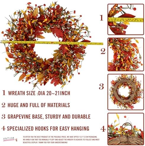 Full and Lush Fall Door Wreath 20 Inch Handcrafted