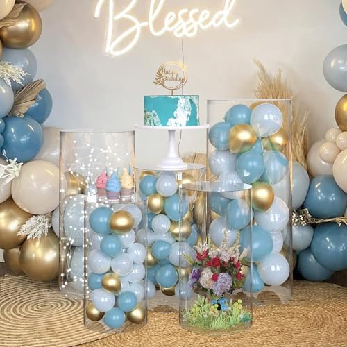 5PCS Clear Cylinder Stands with Gold Cover for Party Displays